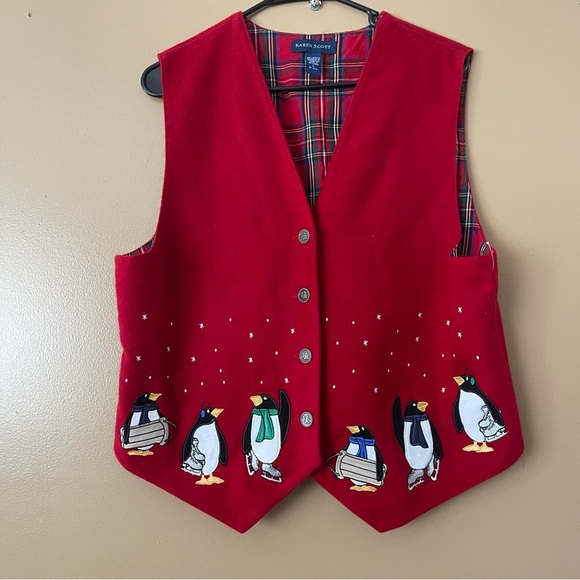 Karen Scott Jackets & Blazers - Karen Scott Vibrant Red Checkered Penguin Vest new without tags size large